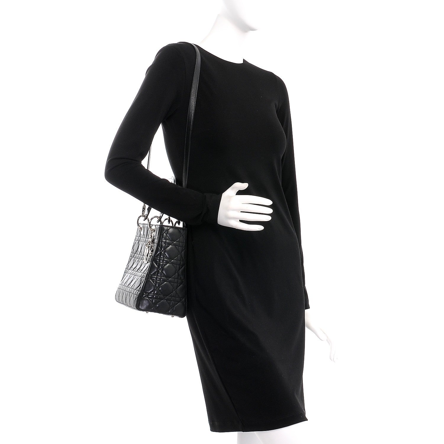 Christian Dior Lambskin Cannage Medium Lady Dior Black 2 of 13