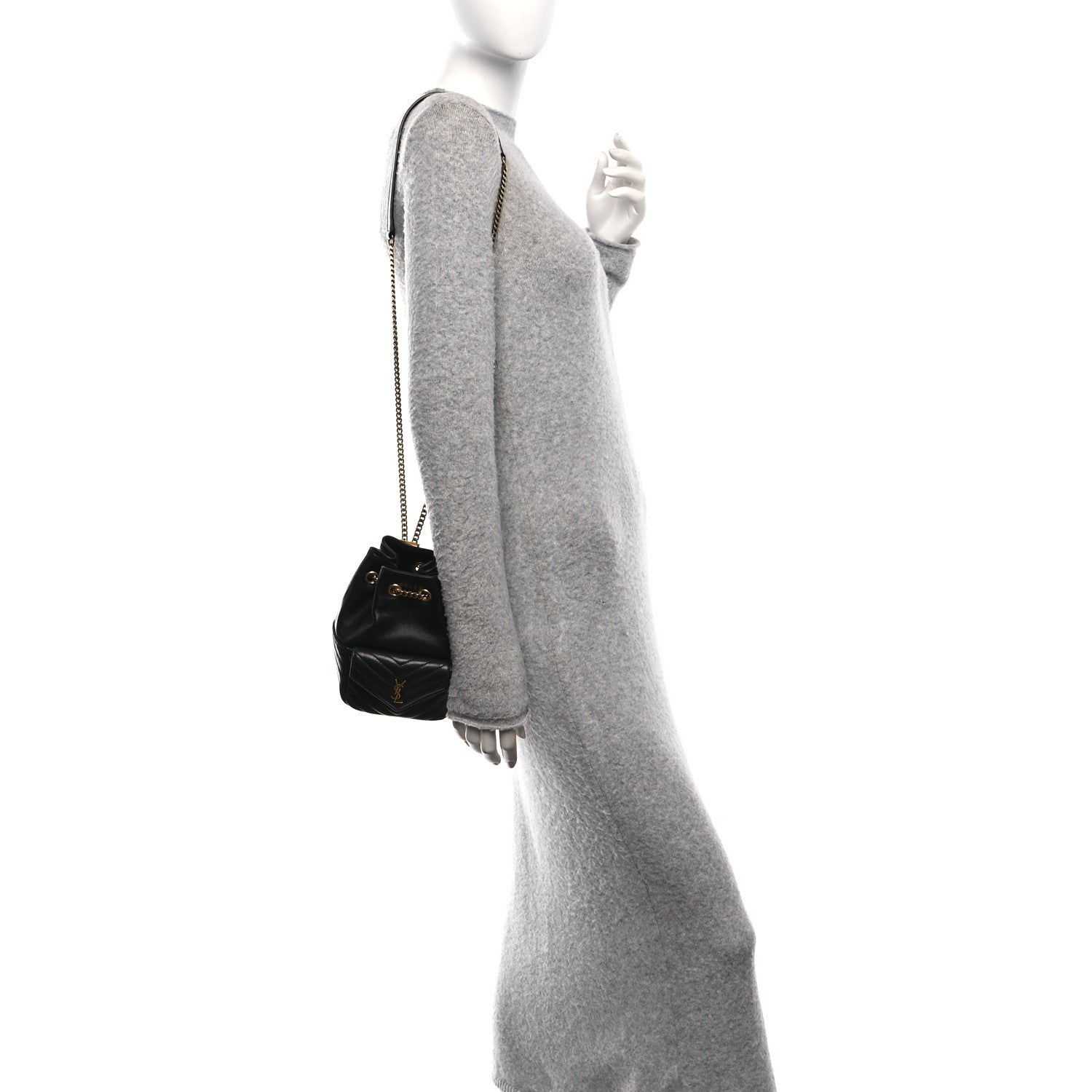 Saint Laurent Lambskin Matelasse Monogram Joe Nano Bucket Bag Black 2 of 11