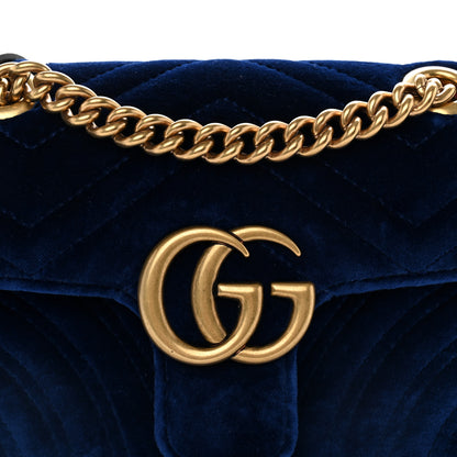 Gucci Velvet Matelasse Mini GG Marmont Shoulder Bag Cobalt Blue 8 of 10