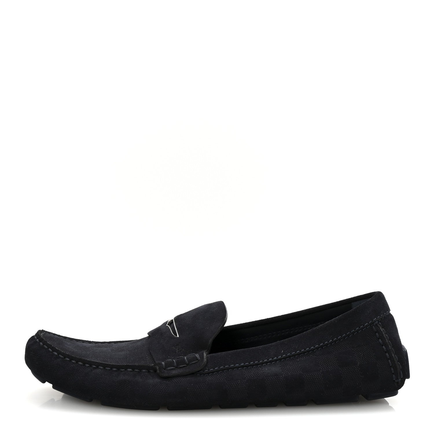 Louis Vuitton Suede Damier Mens Monte Carlo Moccasin Loafers 10.5 Navy 1 of 9