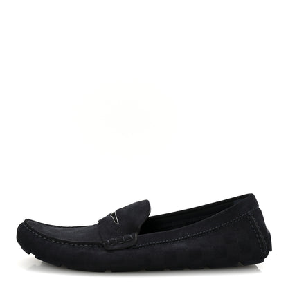 Louis Vuitton Suede Damier Mens Monte Carlo Moccasin Loafers 10.5 Navy 1 of 9