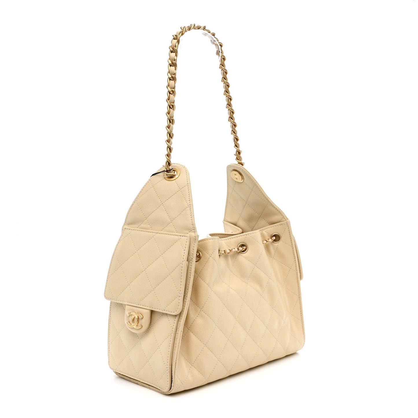 Caviar Quilted Small Chanel 25 Handbag Light Beige