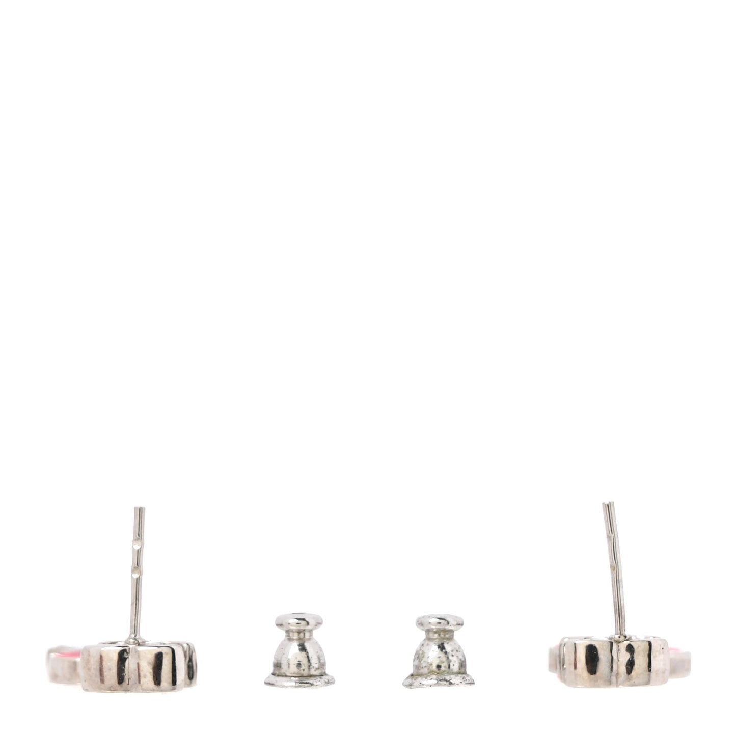 Enamel Heart Key CC Drop Earrings Silver Rose Salmon
