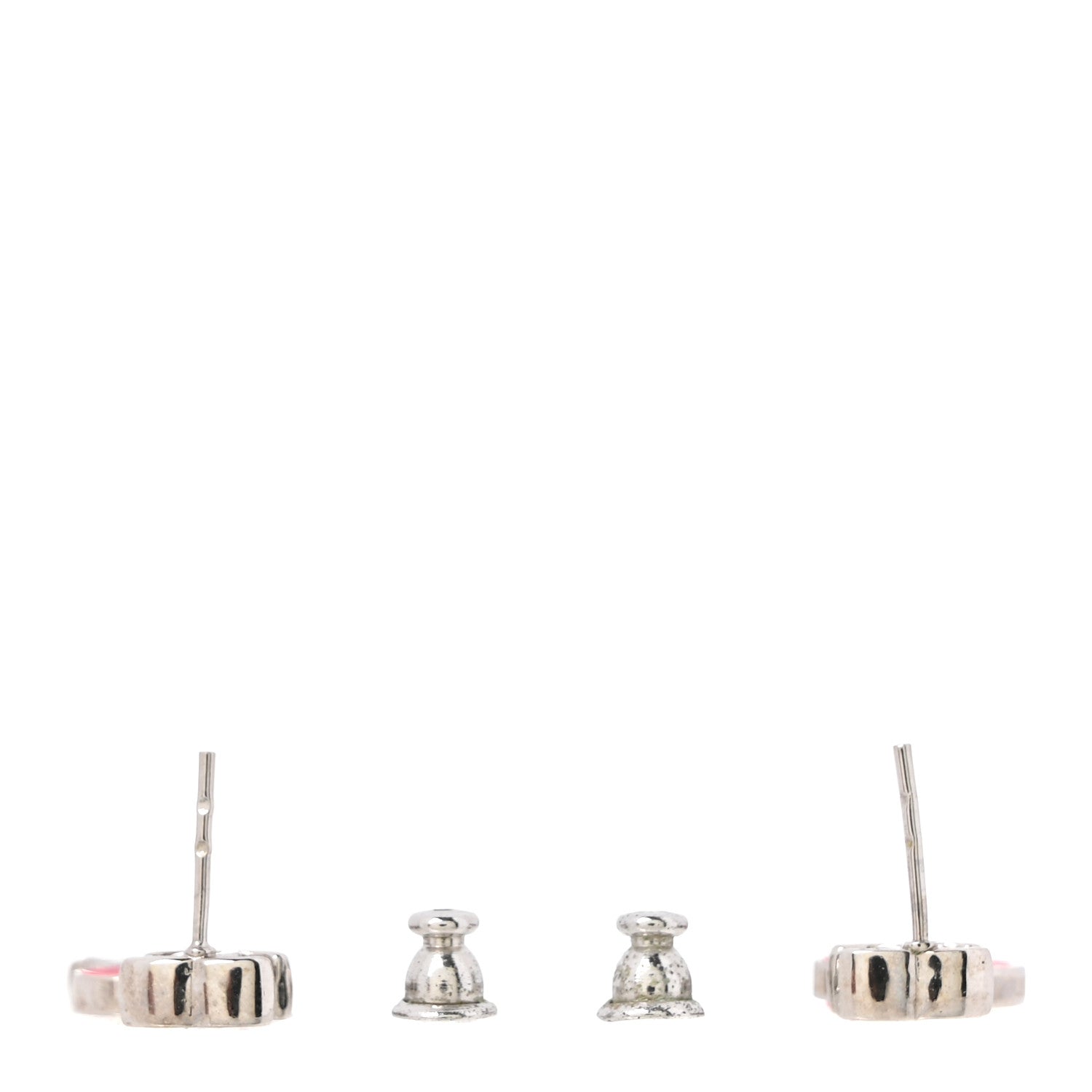 Chanel Enamel Heart Key CC Drop Earrings Silver Rose Salmon 3 of 4