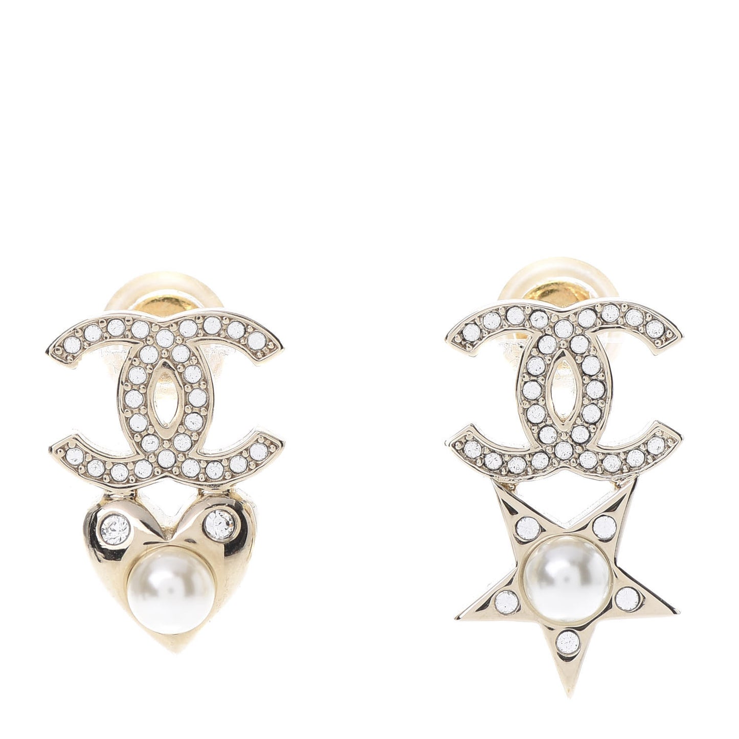 Crystal Pearl Charming Winter CC Star Heart Earrings Gold
