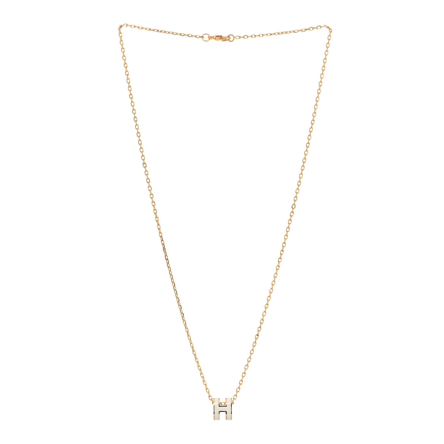 Hermes Lacquered Gold Mini Pop H Pendant Necklace White 2 of 4