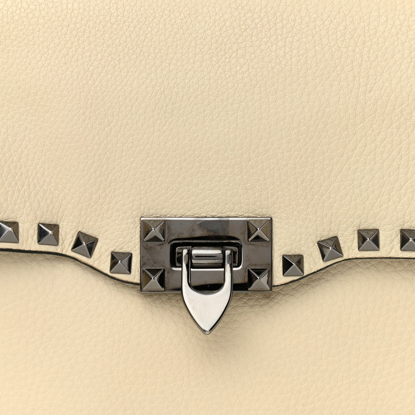 Grained Calfskin Rockstud Top Handle Flap Shoulder Bag Light Ivory