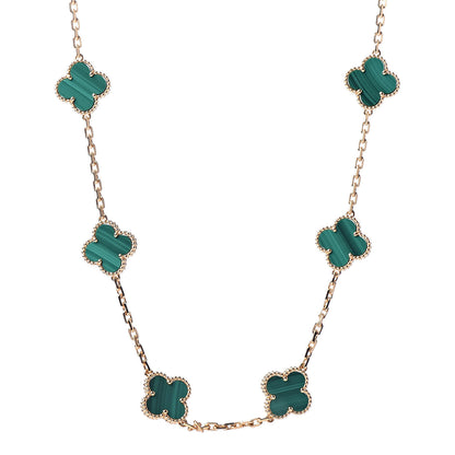 Van Cleef & Arpels 18K Yellow Gold Malachite 10 Motifs Vintage Alhambra Necklace 1 of 7