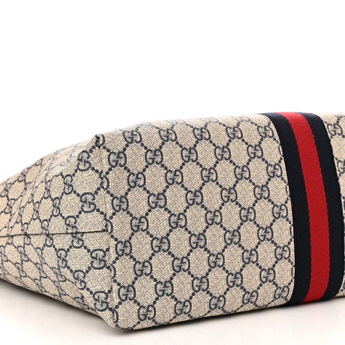 GG Supreme Monogram Textured Calfskin Web Medium Ophidia Shopping Tote Beige Blue