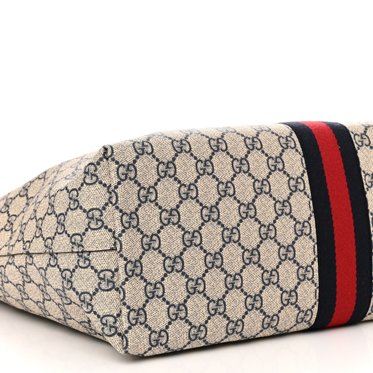 Gucci GG Supreme Monogram Textured Calfskin Web Medium Ophidia Shopping Tote Beige Blue 9 of 10