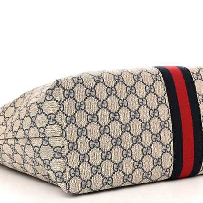 Gucci GG Supreme Monogram Textured Calfskin Web Medium Ophidia Shopping Tote Beige Blue 9 of 10