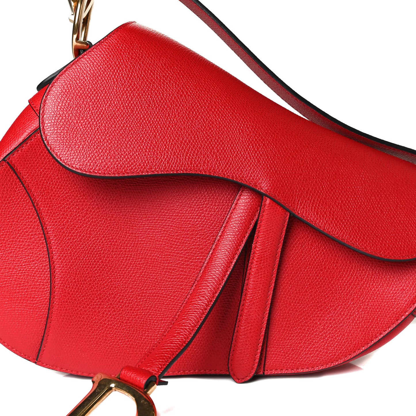 Grained Calfskin Saddle Bag Red