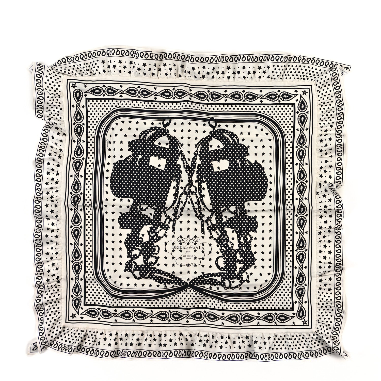 Hermes Silk Brides De Gala Bandana A Pois Scarf 70 White Black 1 of 3