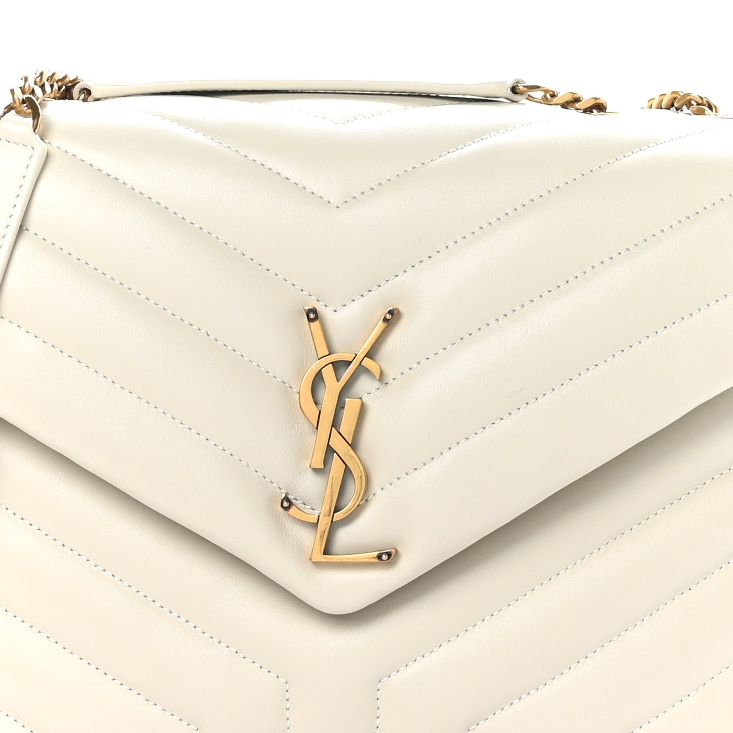 Calfskin Y Quilted Monogram Medium Loulou Chain Satchel Crema Soft