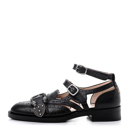 Gucci Calfskin Bee Embroidered Womens Queercore Brogue Wingtip Monk Strap Loafers 39 Black 1 of 13