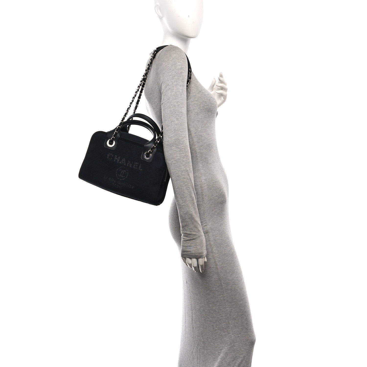 Chanel Mixed Fibers Deauville Bowling Bag Black 2 of 11