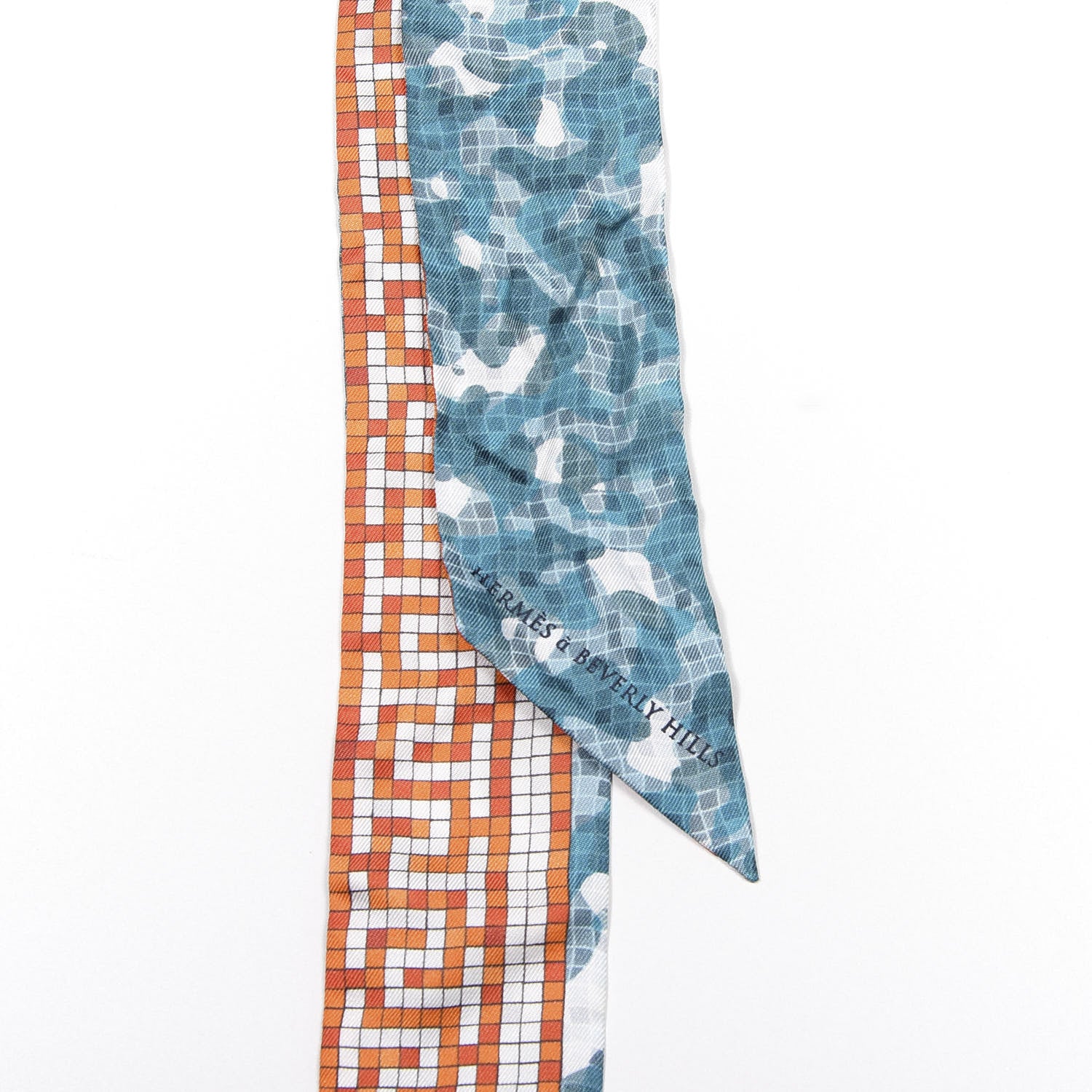 Hermes Silk A Beverly Hills Twilly Orange Bleu Blanc 4 of 4