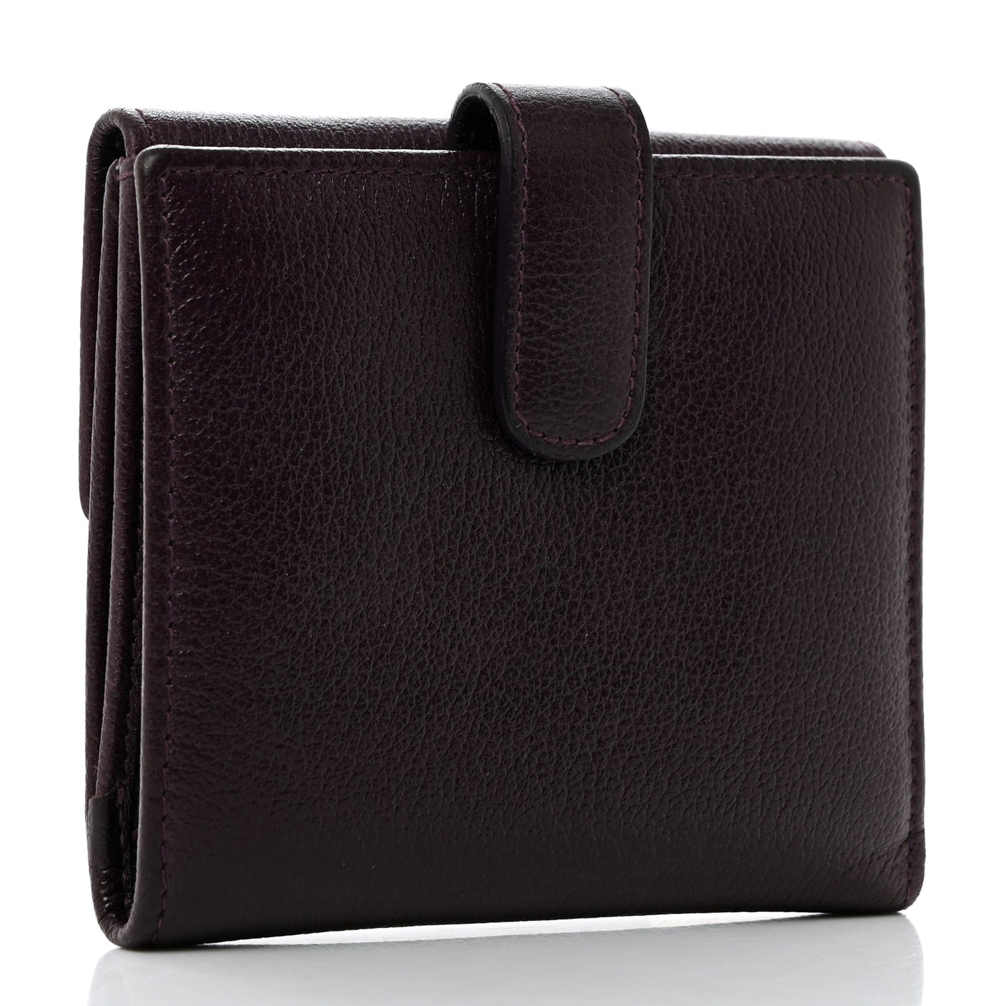 Glazed Goatskin Camellia Embossed French Flap Wallet Purple