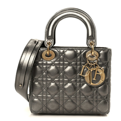Christian Dior Metallic Lambskin Cannage Small My ABCDior Lady Dior Dark Silver 1 of 10