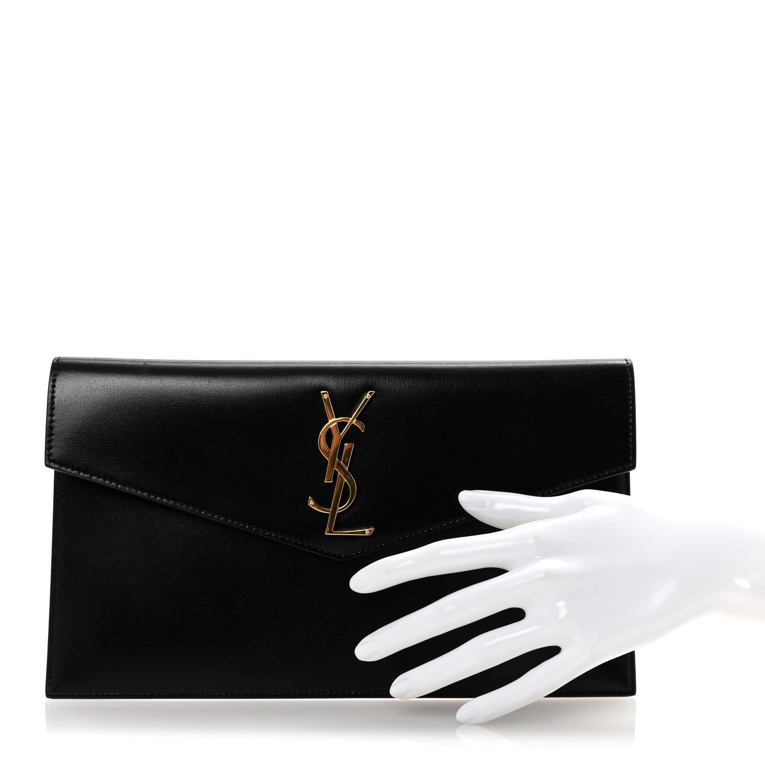 Saint Laurent Smooth Shiny Calfskin Monogram Uptown Pouch Black 2 of 7
