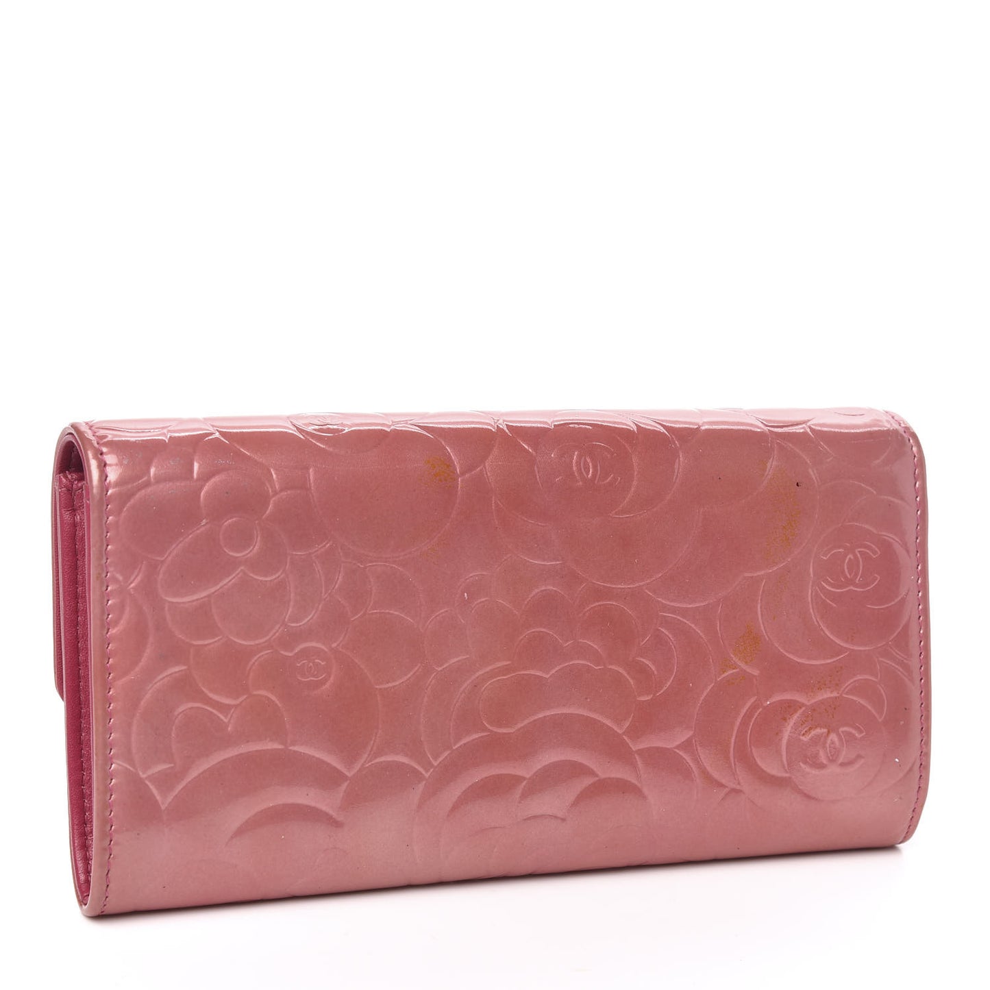 Patent Camellia Embossed Flap Wallet Pink