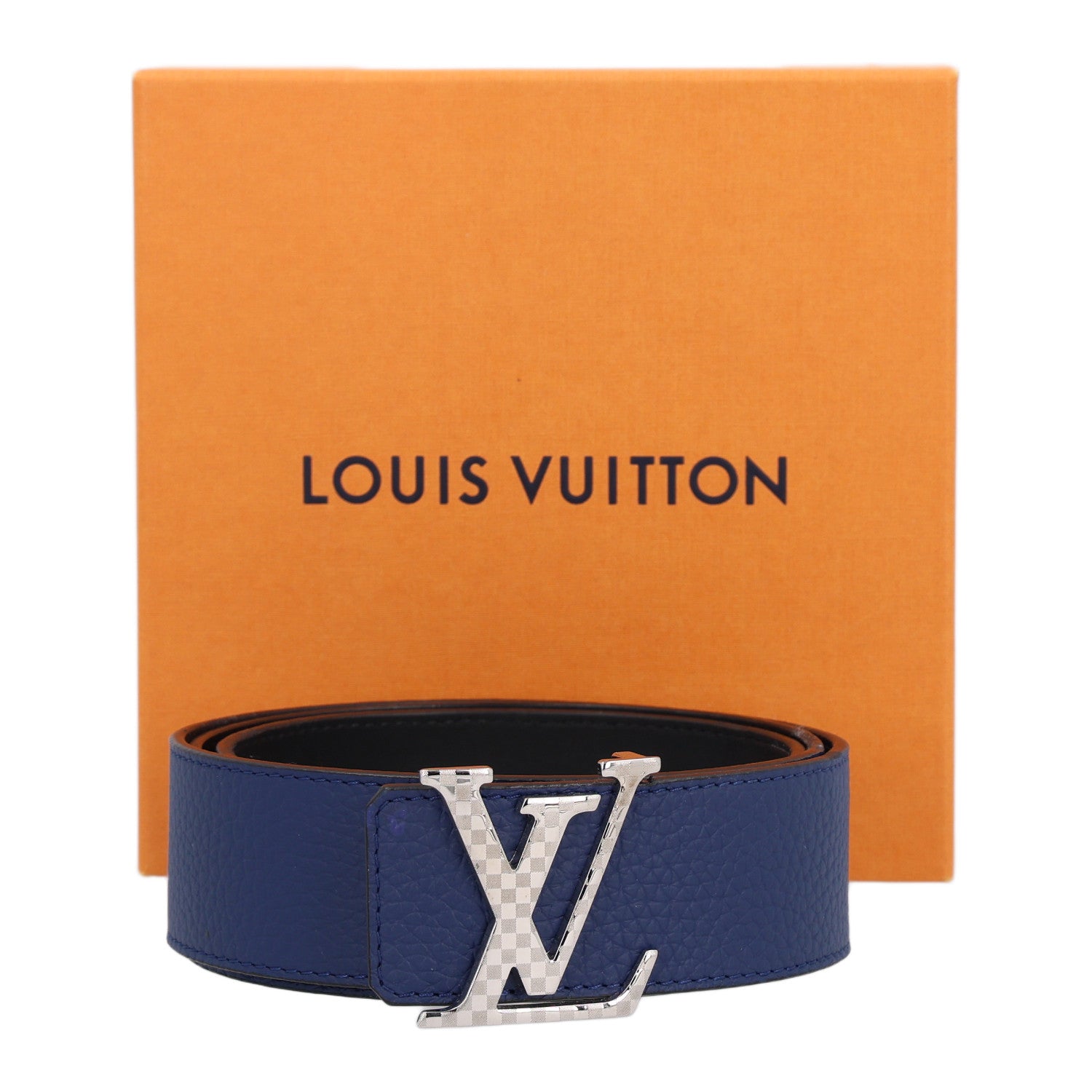 Louis Vuitton Calfskin 40mm Damier LV Reversible Belt 100 40 Black Midnight Navy 8 of 8
