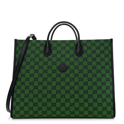 Gucci Monogram Textured Dollar Calfskin Medium Retro Interlocking G Tote Bag Blue Green 1 of 10