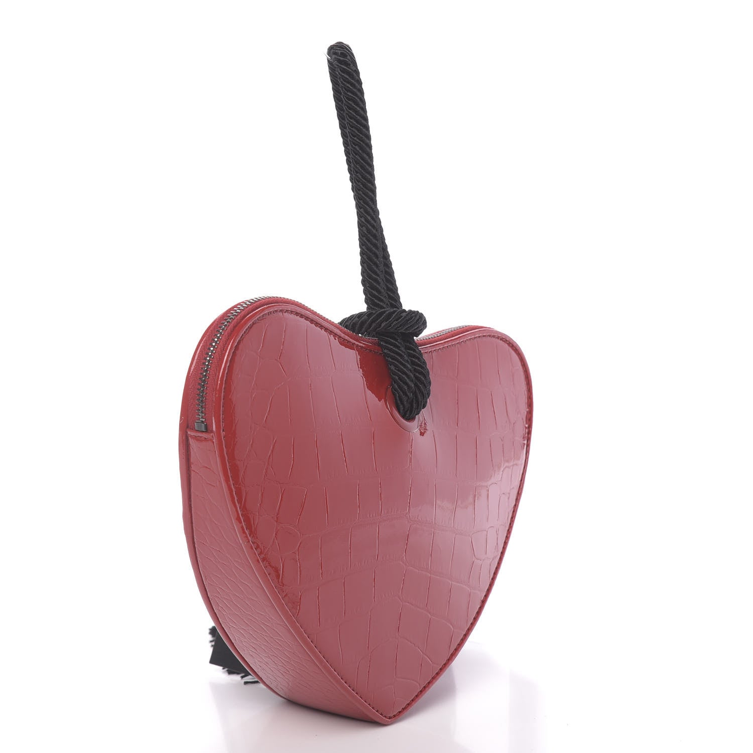 Saint Laurent Patent Crocodile Embossed Sac Coeur Heart Shaped Clutch Red 3 of 10