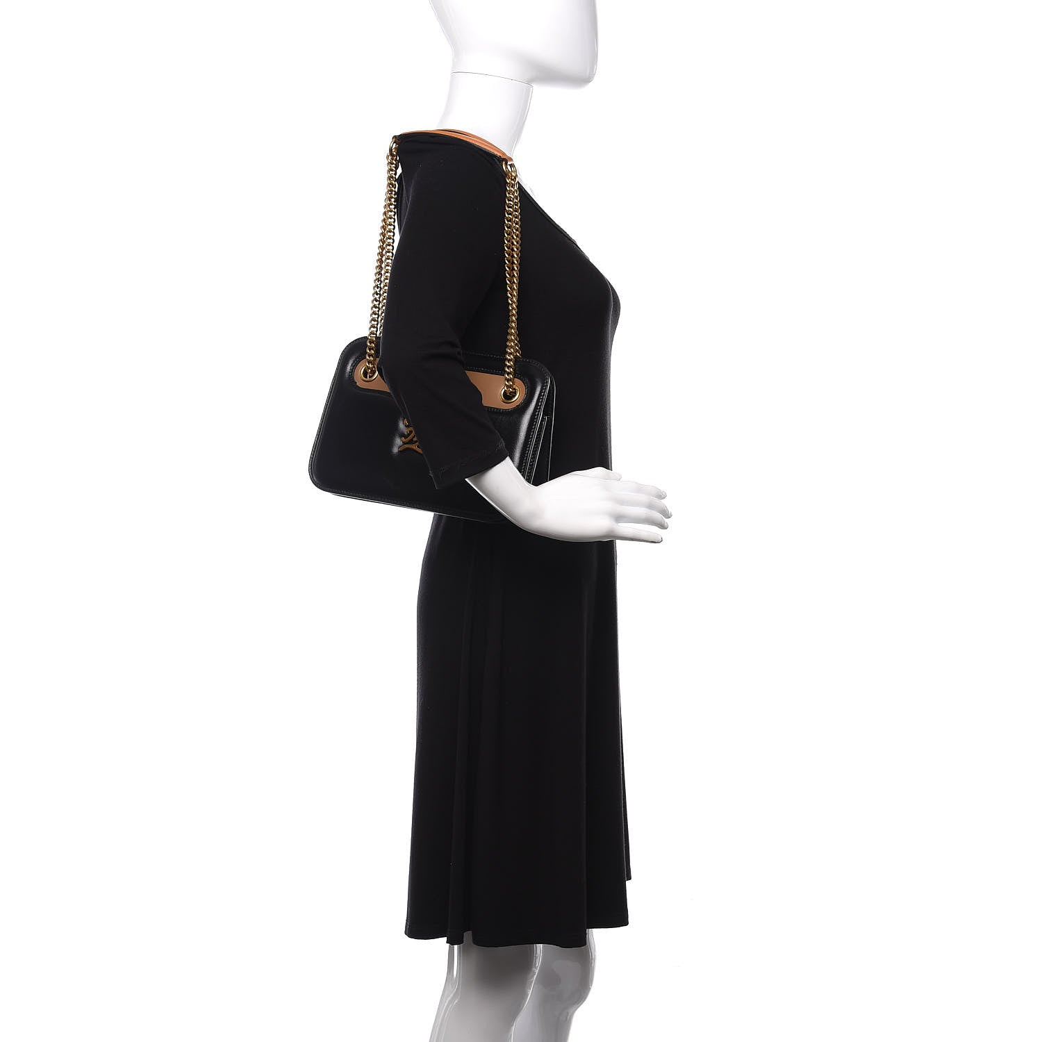 Fendi Vitello Glacier Karligraphy Pocket Shoulder Bag Black Gingerbread 2 of 11