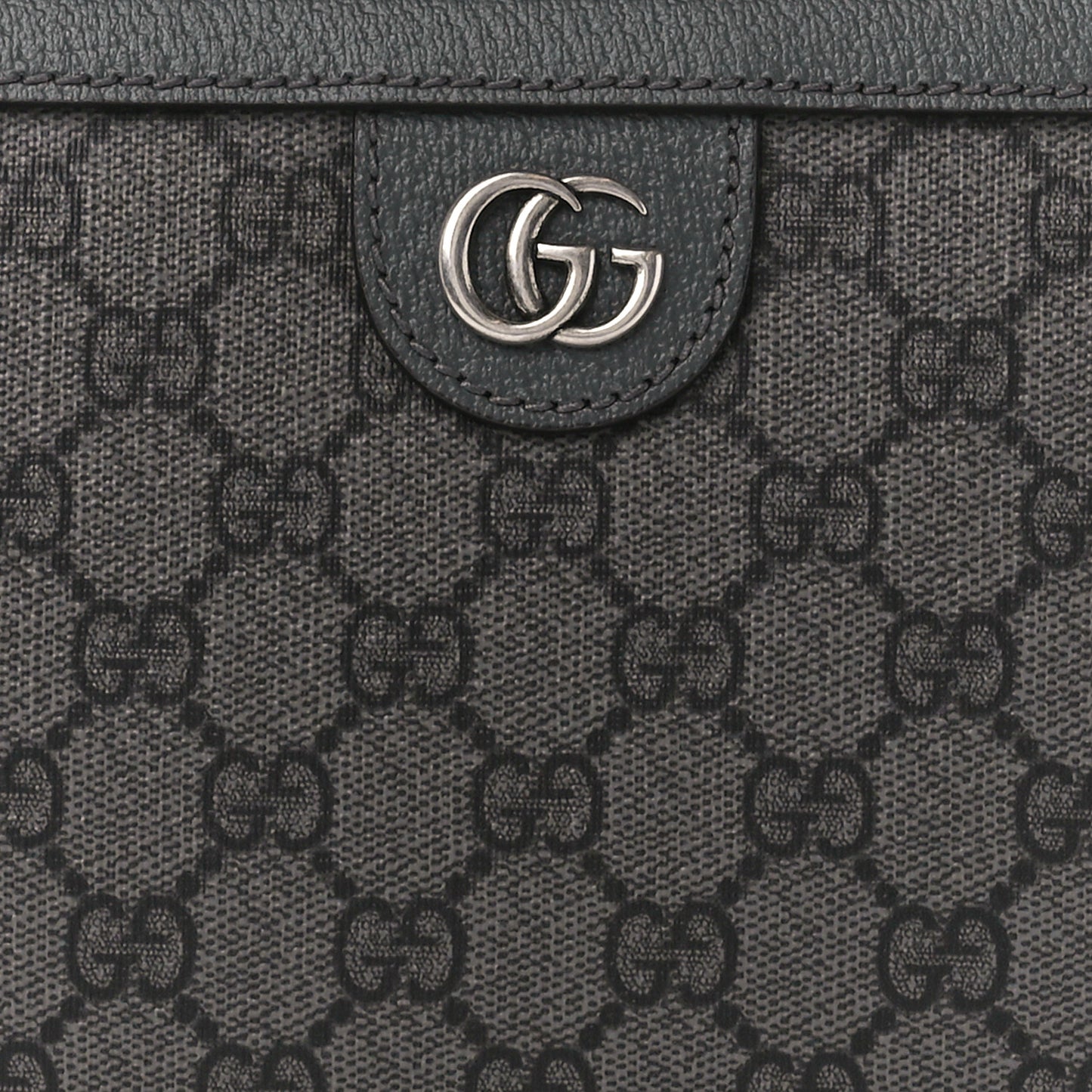 GG Supreme Monogram Textured Dollar Calfskin Small Ophidia Top Handle Shoulder Grey Black Graphite Grey