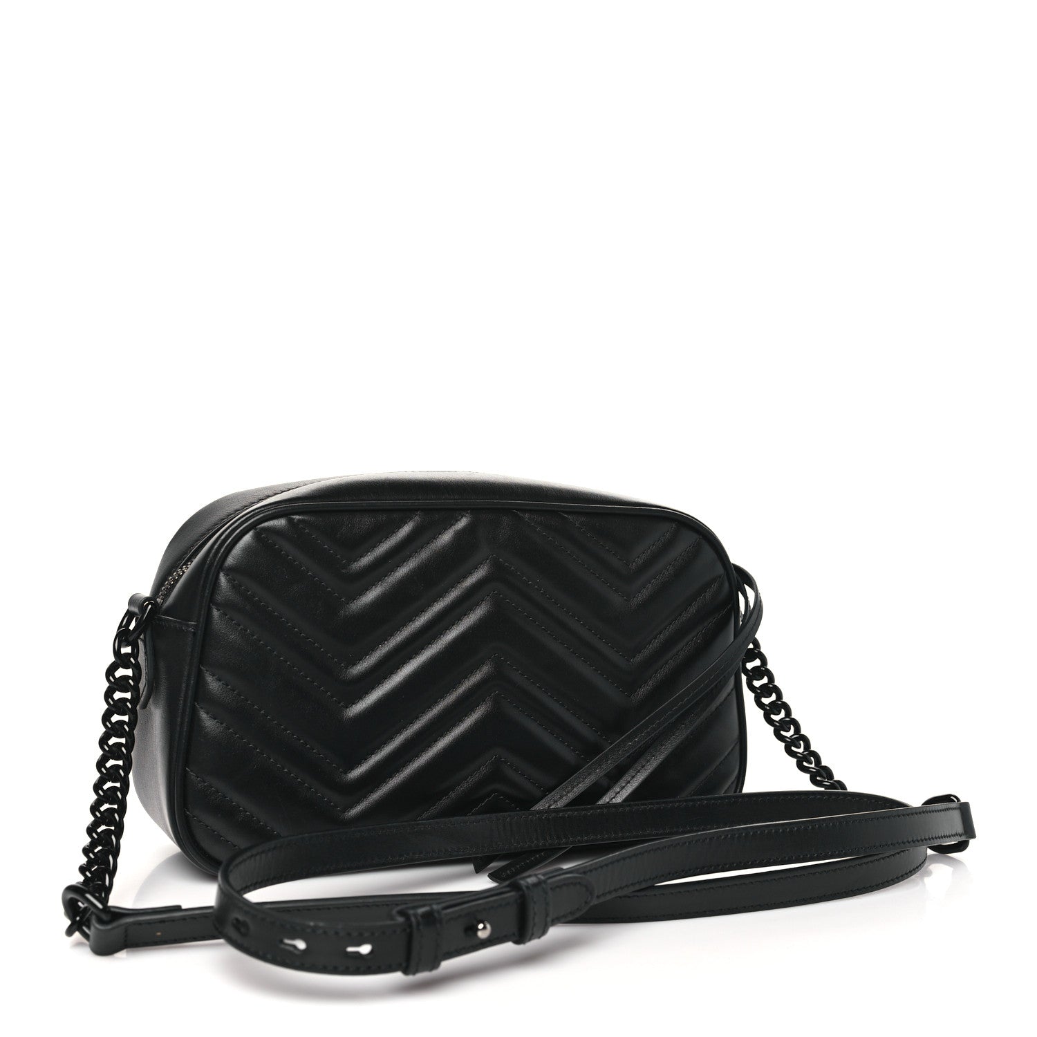 Gucci Calfskin Matelasse Monochrome Small GG Marmont Chain Shoulder Bag Black 3 of 10