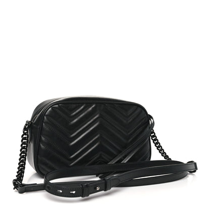 Gucci Calfskin Matelasse Monochrome Small GG Marmont Chain Shoulder Bag Black 3 of 10
