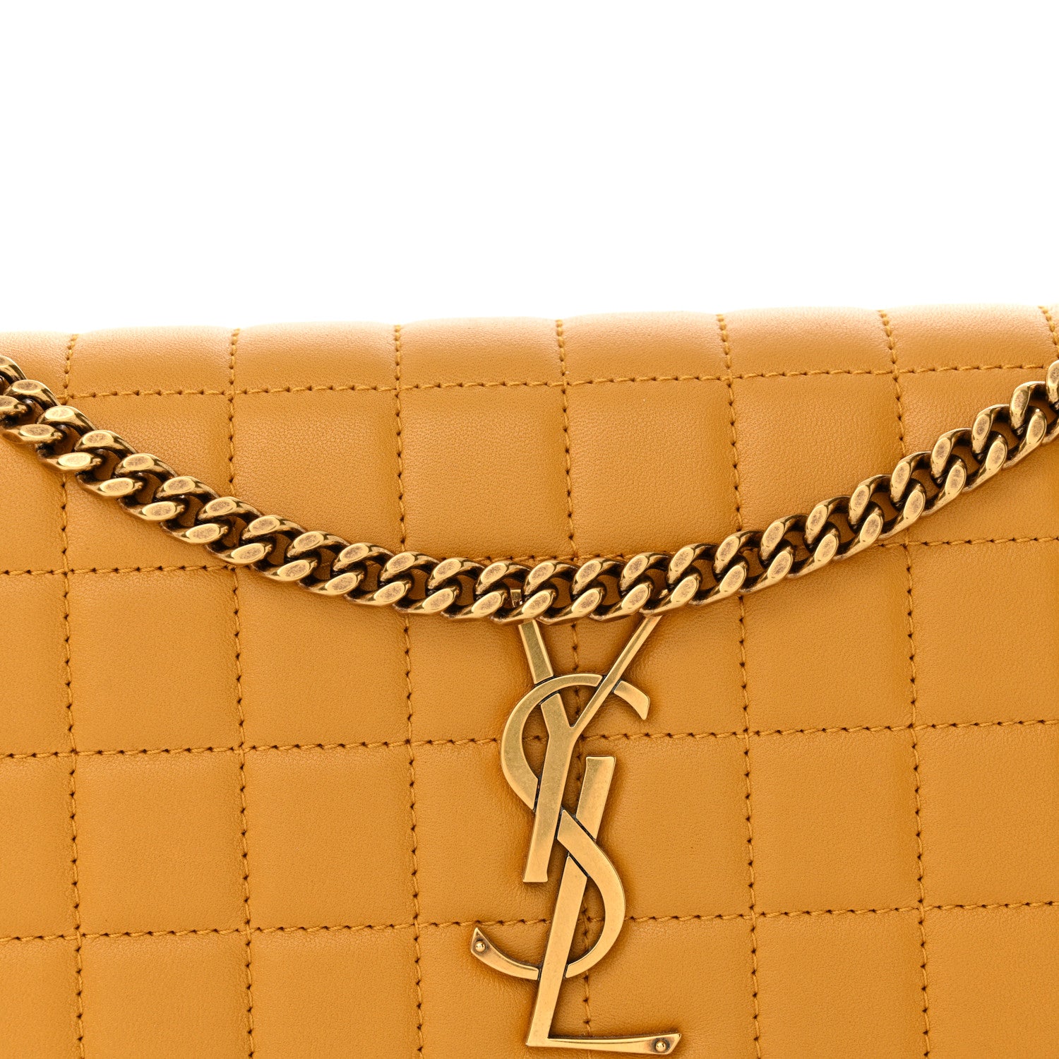 Saint Laurent Lambskin Carre Quilted Cassandre Chain Wallet Saffran 8 of 13