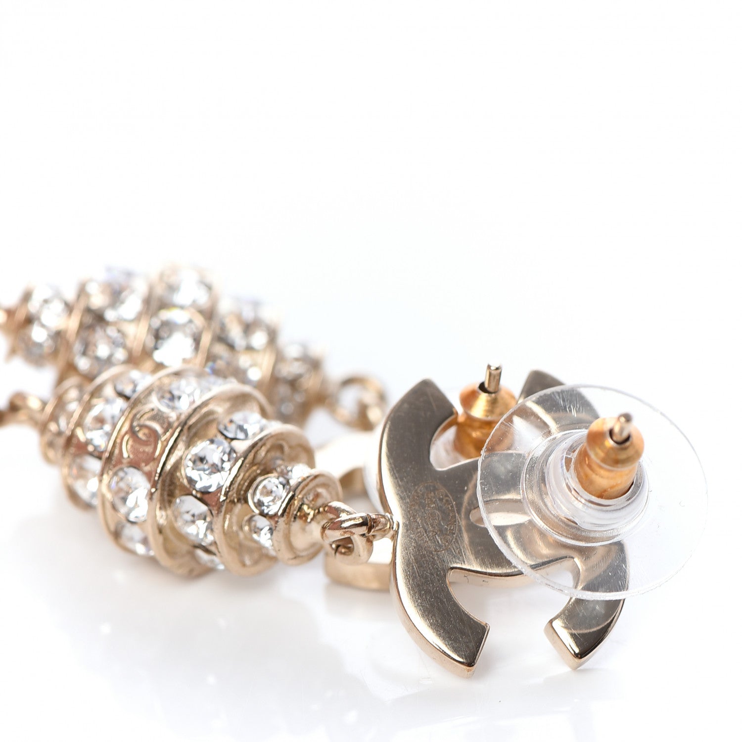 Chanel Crystal CC Pearl Drop Earrings Gold 3 of 5