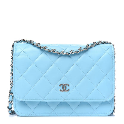 Chanel Lambskin Quilted Mini Wallet On Chain WOC Blue 1 of 5