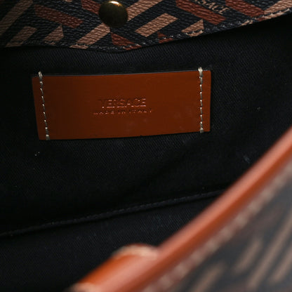 Versace Coated Canvas Calfskin La Greca Signature Tote Bag Black Caramel 6 of 10