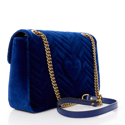 Gucci Velvet Matelasse Medium GG Marmont Shoulder Bag Cobalt Blue 3 of 11