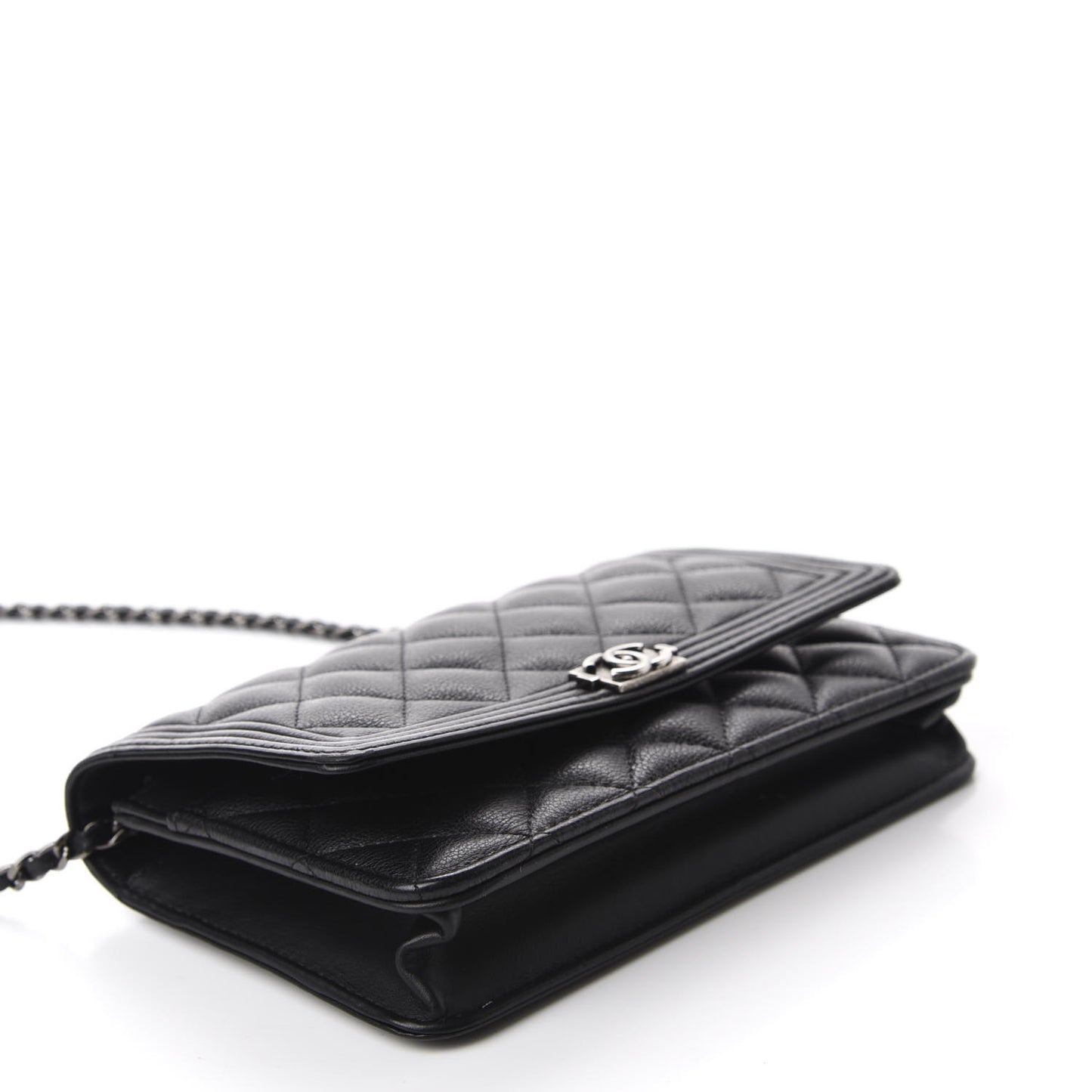 Calfskin Quilted Boy Wallet On Chain WOC Black