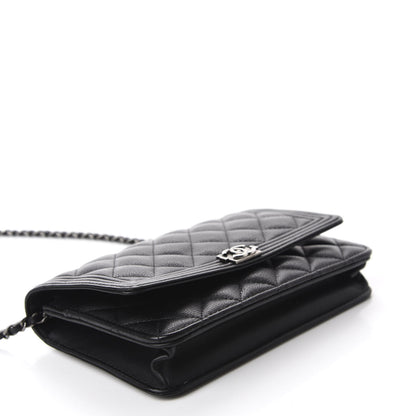Chanel Calfskin Quilted Boy Wallet On Chain WOC Black 4 of 13