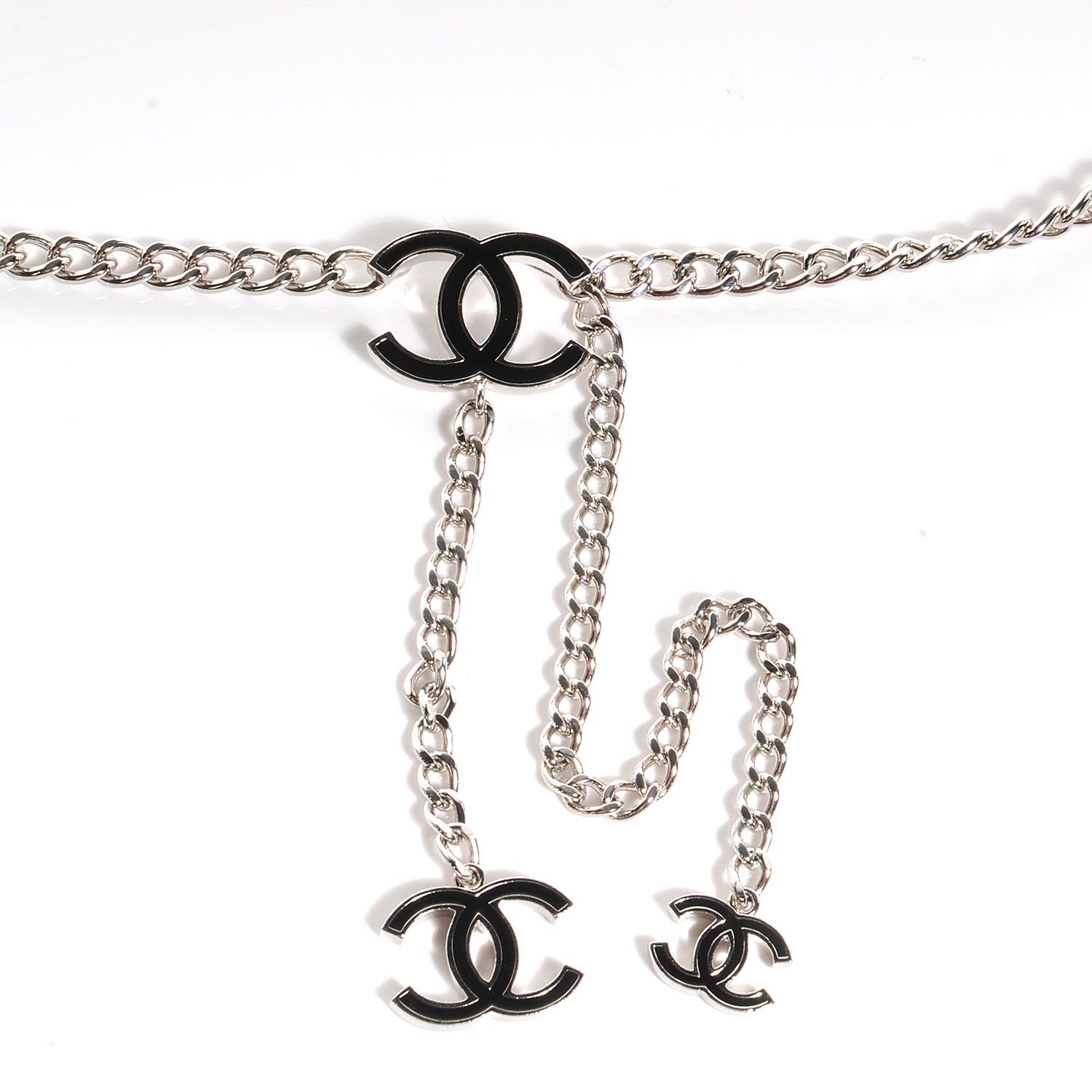 Chanel Enamel CC Chain Logo Belt Silver Black 3 of 5