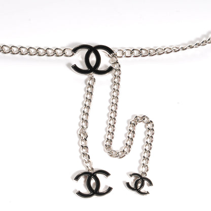 Chanel Enamel CC Chain Logo Belt Silver Black 3 of 5