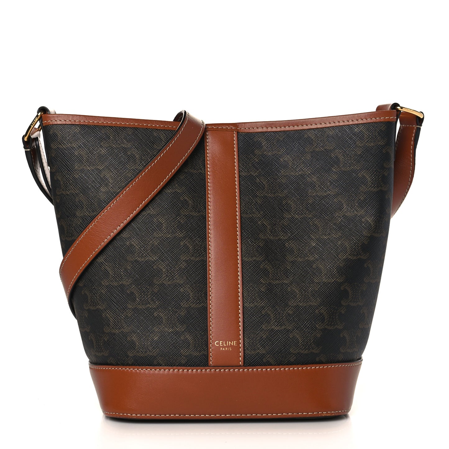 Triomphe Canvas Calfskin Small Bucket Bag Tan
