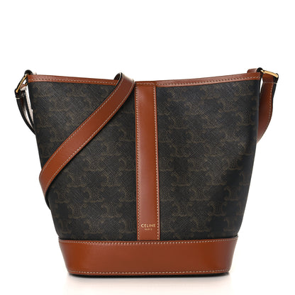 Celine Triomphe Canvas Calfskin Small Bucket Bag Tan 1 of 9