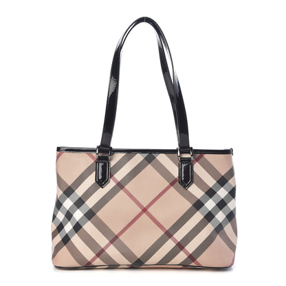 Burberry Patent Trim Nova Check Shopper Tote Black 1 of 11