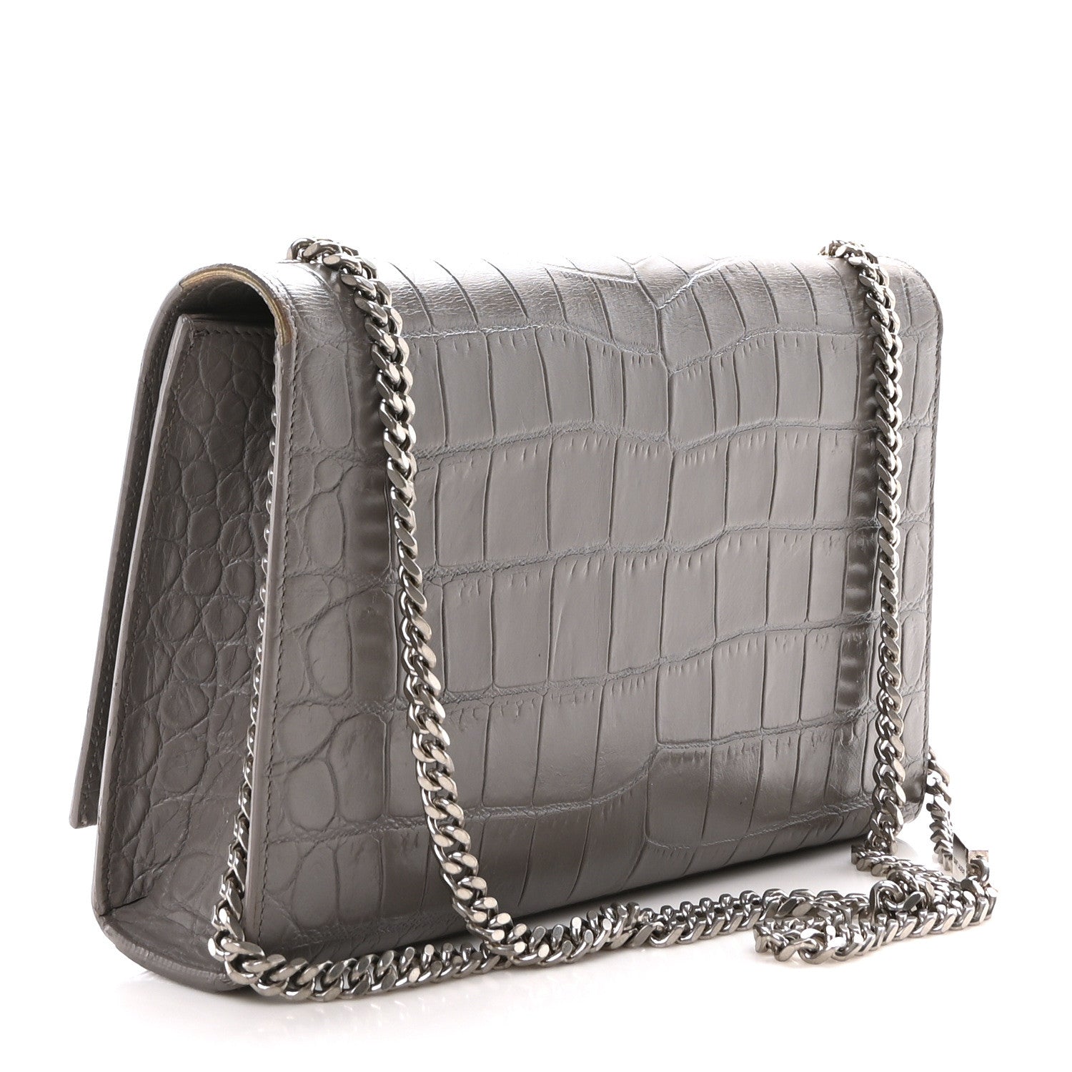 Saint Laurent Calfskin Crocodile Embossed Medium Classic Monogram Kate Tassel Satchel Fog 3 of 9