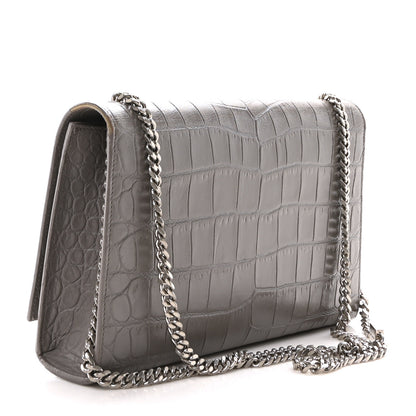 Saint Laurent Calfskin Crocodile Embossed Medium Classic Monogram Kate Tassel Satchel Fog 3 of 9