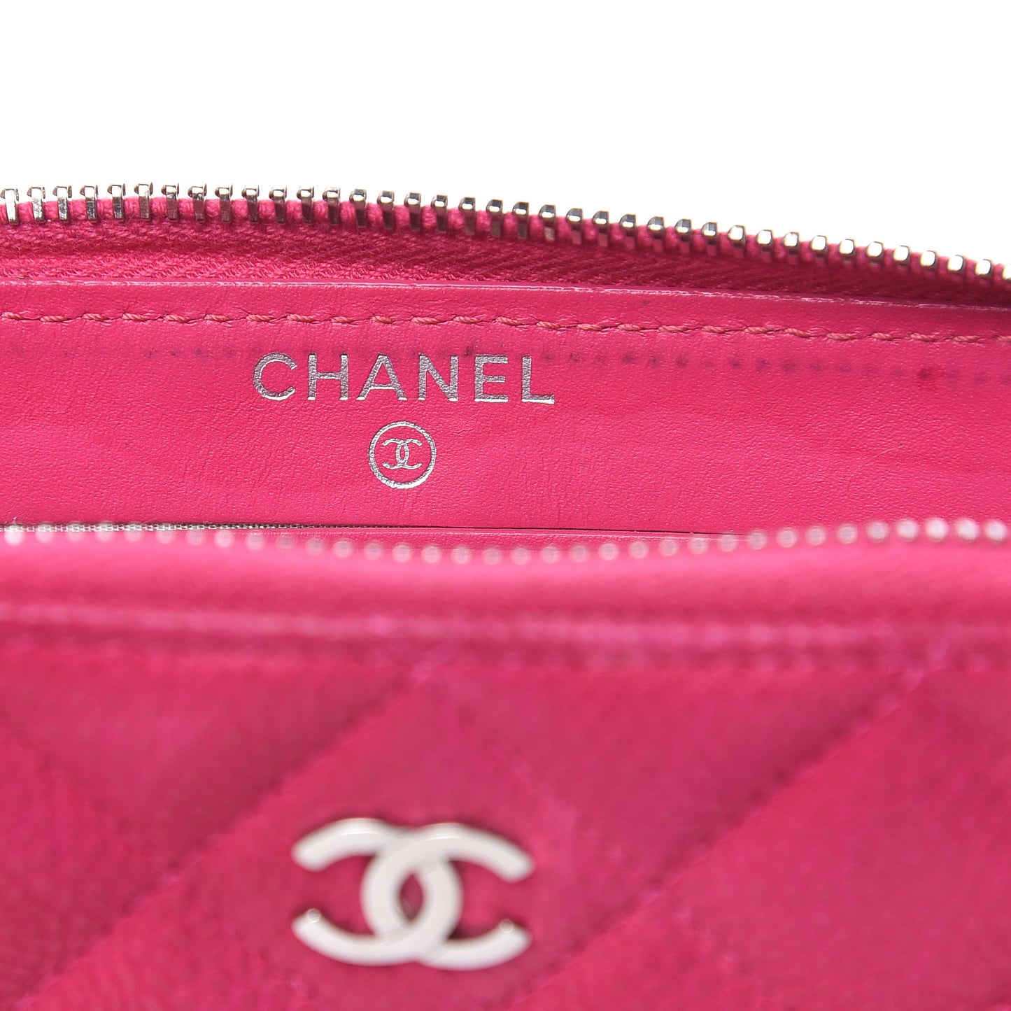 Iridescent Caviar Quilted Small Zip Around Wallet Pink