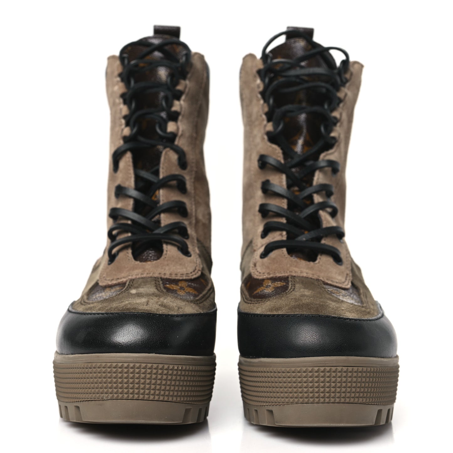 Suede Calfskin Monogram Laureate Platform Desert Boots 38 Taupe