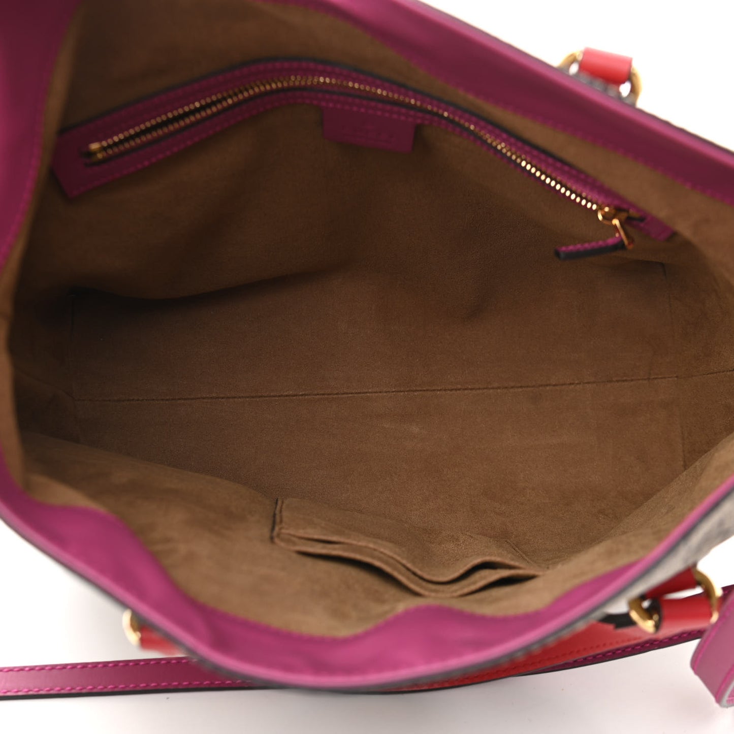 GG Supreme Monogram Linea A Foldover Tote Beige Hibiscus Red New Rosette
