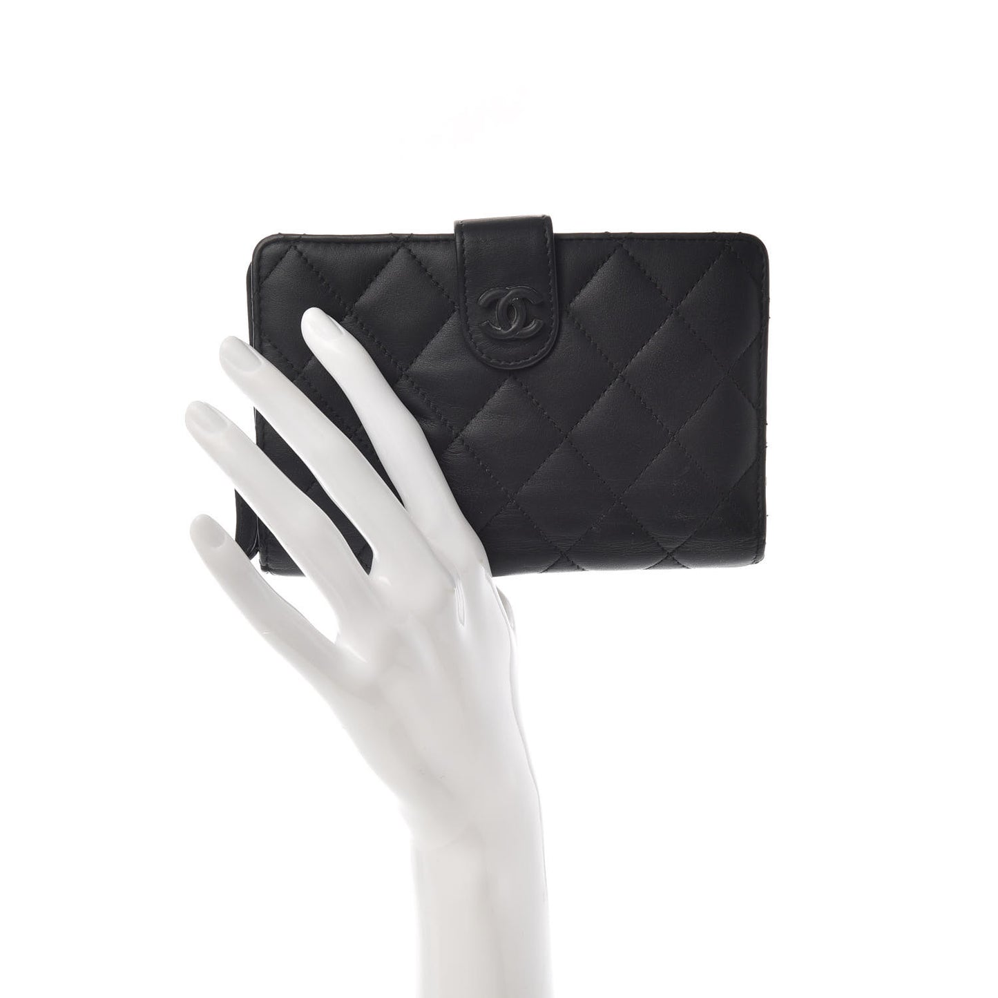 Lambskin Quilted Zipped Pocket Wallet Black